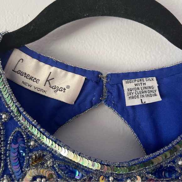 Vintage 80's Laurence Kazar New York Silk Sequin Beaded Dress Large - Picture 5 of 14